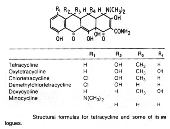 Structural formulas for tetracycline