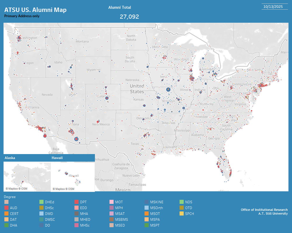 National Distribution of ATSU alumni by degree awarded