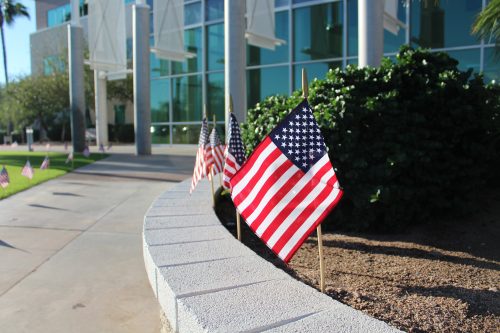 American Flags line the Arizona Campus of ATSU on Veterans Day