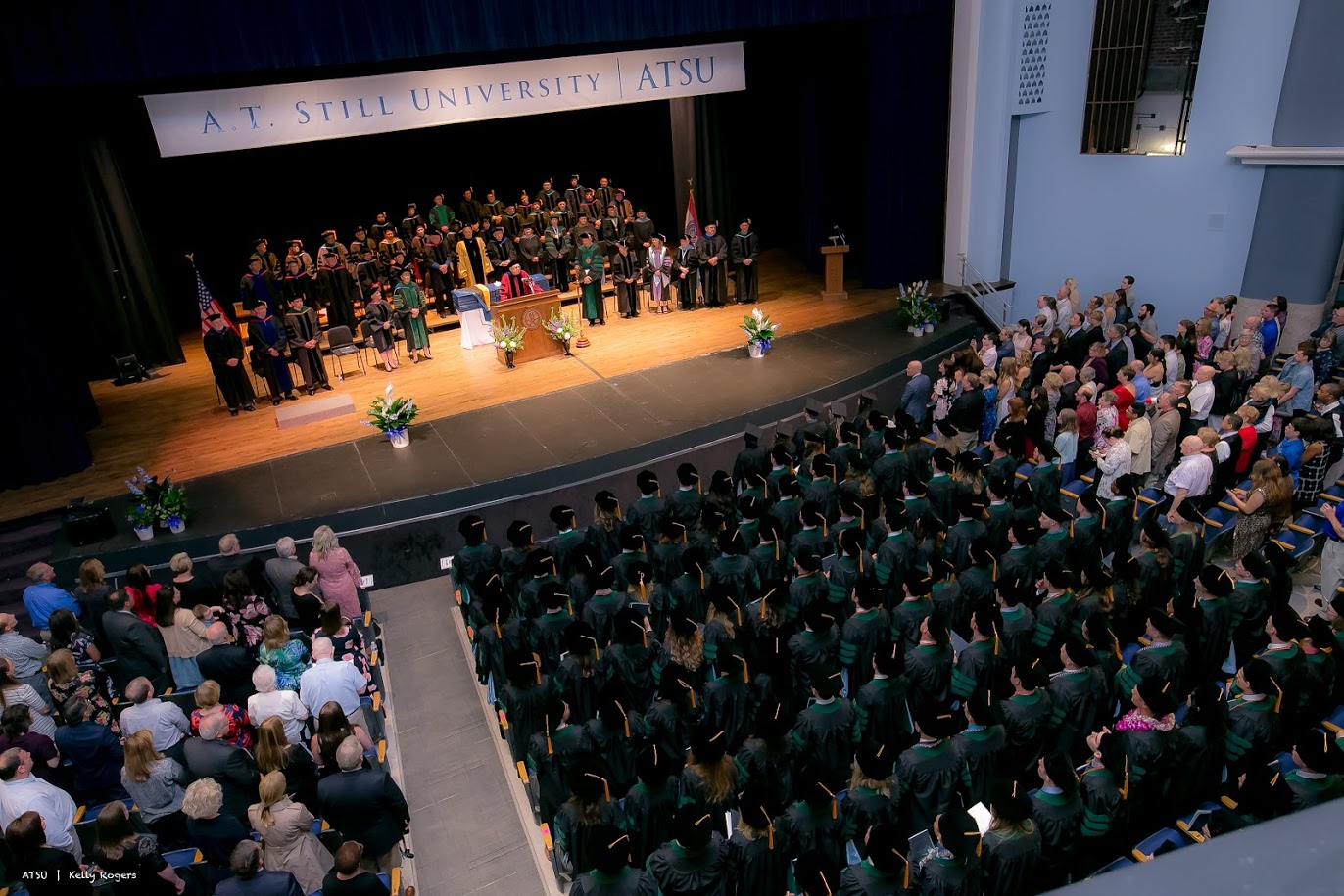 view from above auditorium of 2019 commencement ceremony
