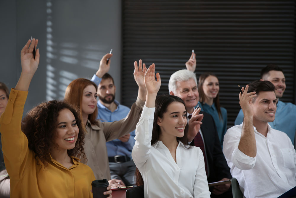 group of adults learning